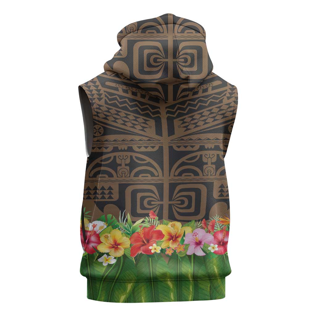 Hawaiian Hula Costume Sleeveless Hoodie Tribal Tattoo and Tropical Plants Skirt - Polynesian Pride