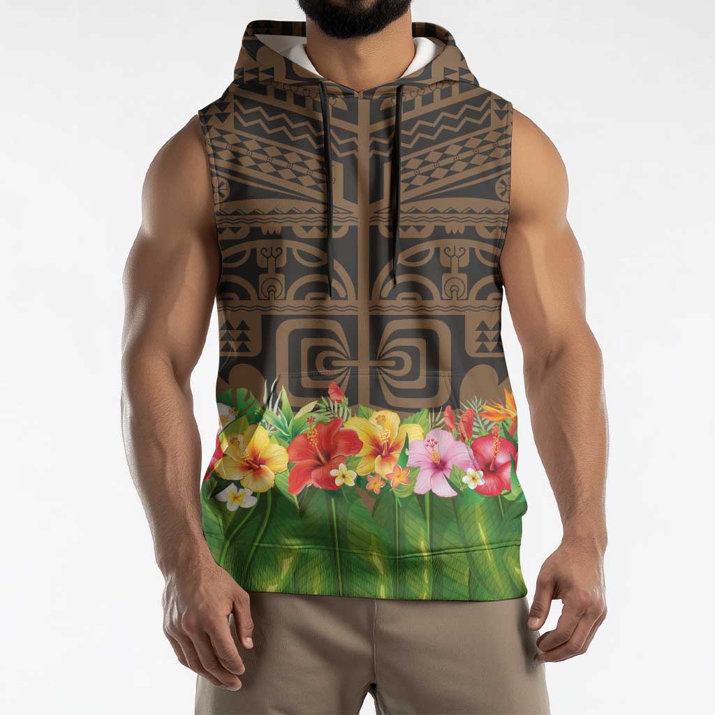 Hawaiian Hula Costume Sleeveless Hoodie Tribal Tattoo and Tropical Plants Skirt - Polynesian Pride