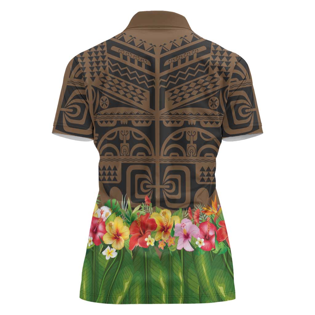 Hawaiian Hula Costume Women Polo Shirt Tribal Tattoo and Tropical Plants Skirt - Polynesian Pride