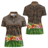 Hawaiian Hula Costume Women Polo Shirt Tribal Tattoo and Tropical Plants Skirt - Polynesian Pride