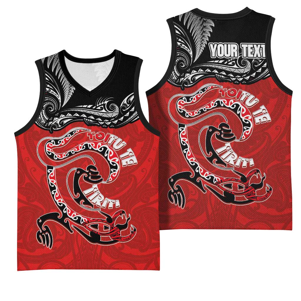 Personalised Aotearoa Toitu Te Tiriti Basketball Jersey Taniwha Tribal Motifs