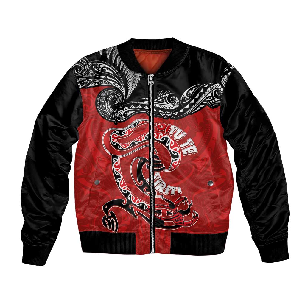 Personalised Aotearoa Toitu Te Tiriti Bomber Jacket Taniwha Tribal Motifs