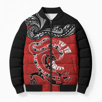 Personalised Aotearoa Toitu Te Tiriti Bomber Puffer Jacket Taniwha Tribal Motifs