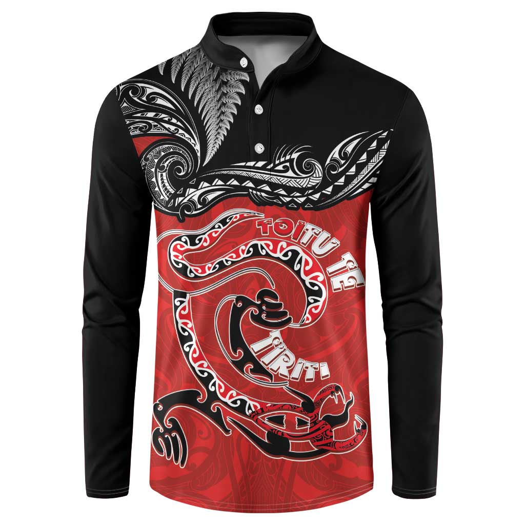 Personalised Aotearoa Toitu Te Tiriti Button Sweatshirt Taniwha Tribal Motifs LT03 Multicolor - Polynesian Pride
