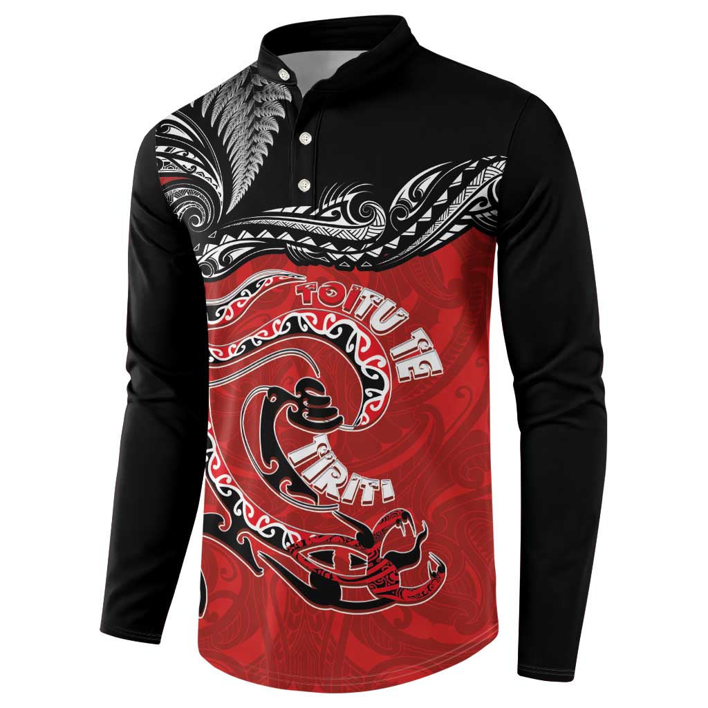 Personalised Aotearoa Toitu Te Tiriti Button Sweatshirt Taniwha Tribal Motifs LT03 - Polynesian Pride
