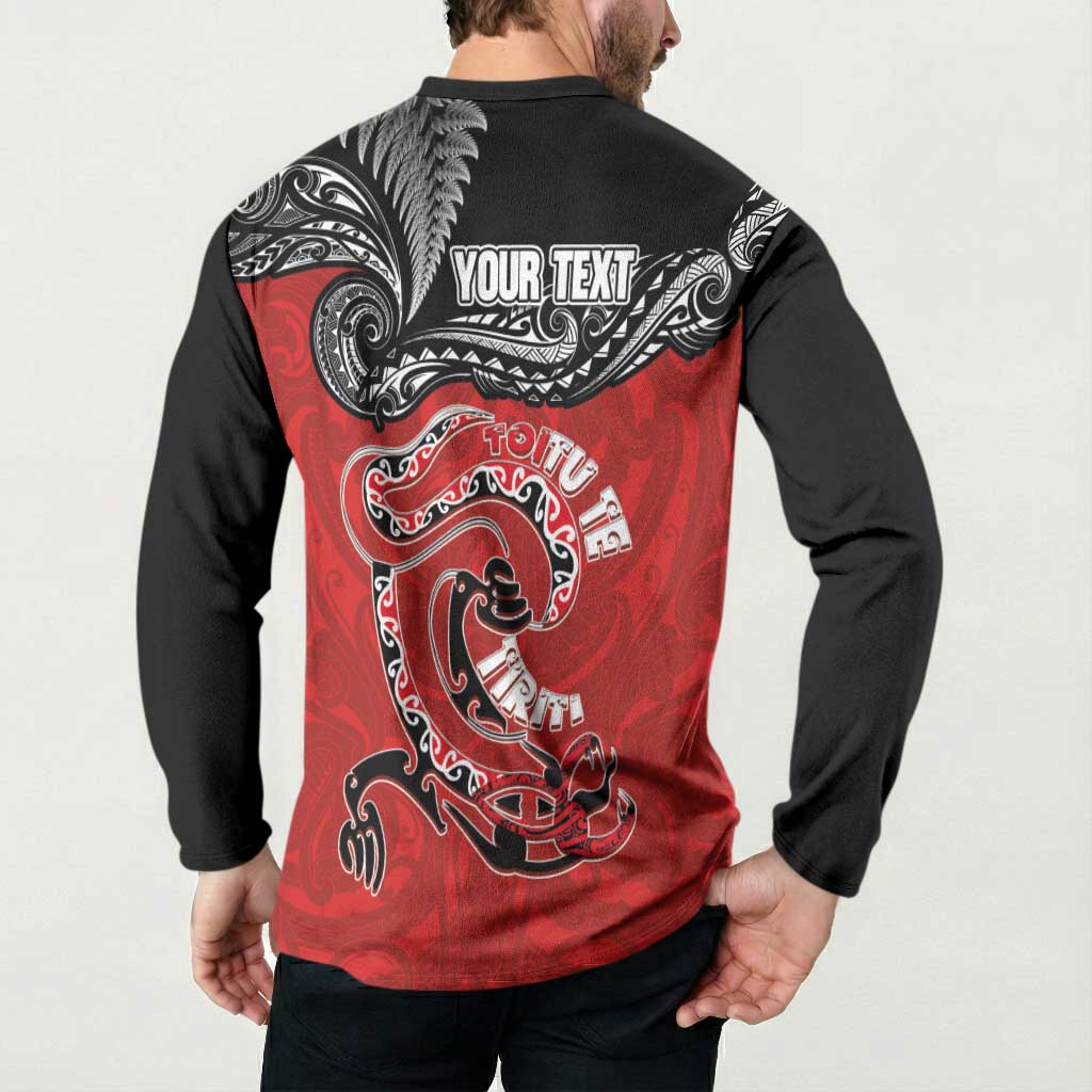 Personalised Aotearoa Toitu Te Tiriti Button Sweatshirt Taniwha Tribal Motifs LT03 - Polynesian Pride