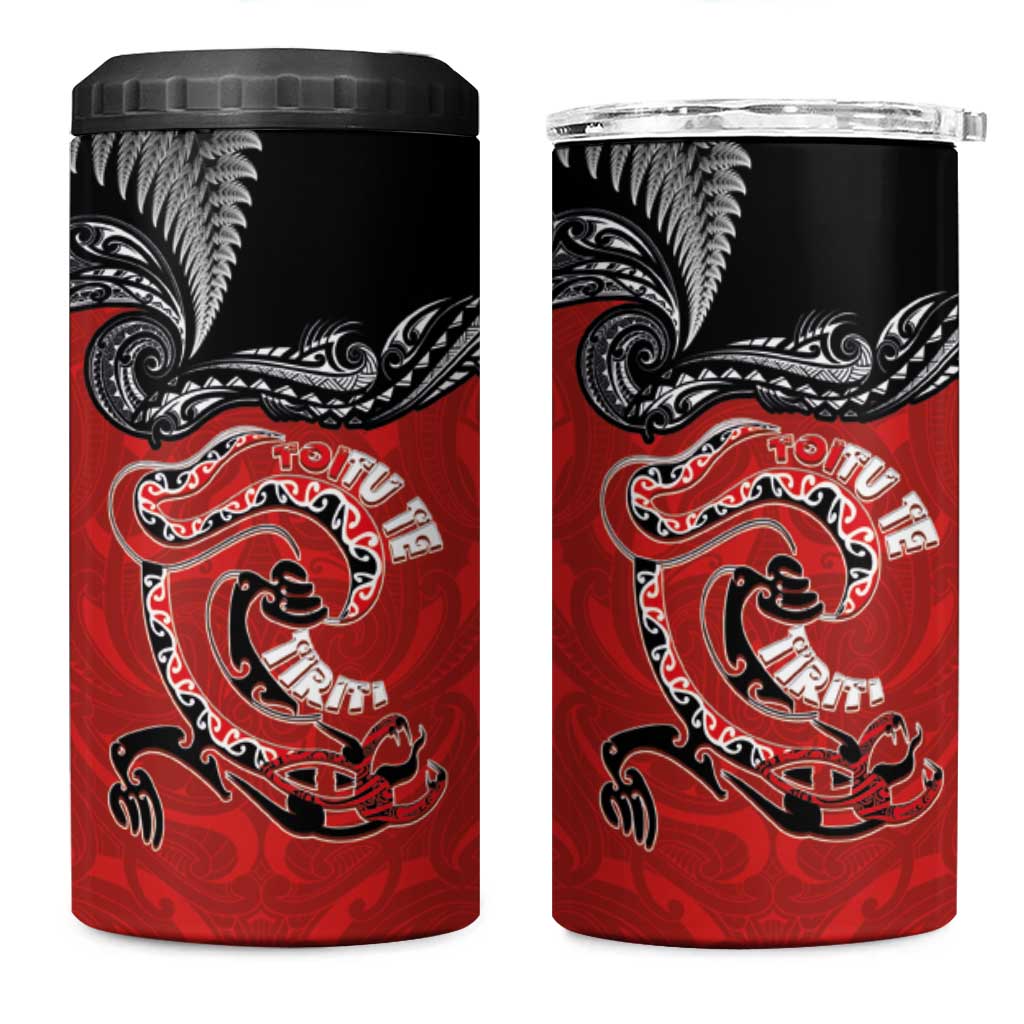 Aotearoa Toitu Te Tiriti 4 in 1 Can Cooler Tumbler Taniwha Tribal Motifs