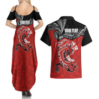 Personalised Aotearoa Toitu Te Tiriti Couples Matching Summer Maxi Dress and Hawaiian Shirt Taniwha Tribal Motifs