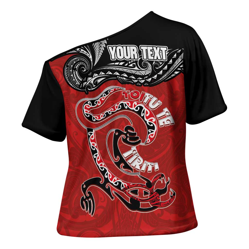 Personalised Aotearoa Toitu Te Tiriti Cross Shoulder Shirt Taniwha Tribal Motifs
