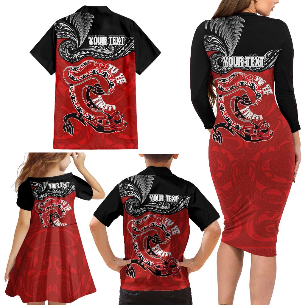 Personalised Aotearoa Toitu Te Tiriti Family Matching Long Sleeve Bodycon Dress and Hawaiian Shirt Taniwha Tribal Motifs