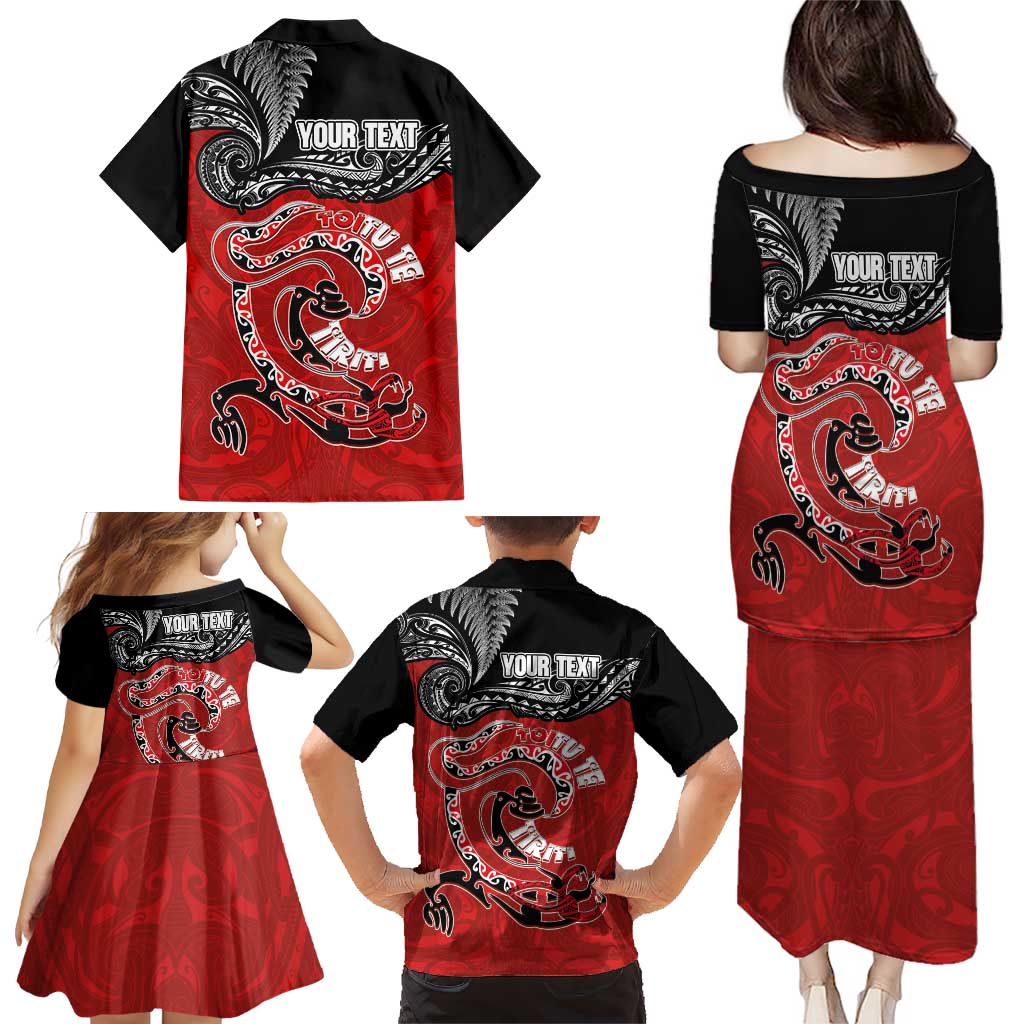 Personalised Aotearoa Toitu Te Tiriti Family Matching Puletasi and Hawaiian Shirt Taniwha Tribal Motifs