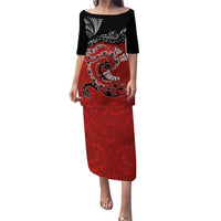 Personalised Aotearoa Toitu Te Tiriti Family Matching Puletasi and Hawaiian Shirt Taniwha Tribal Motifs