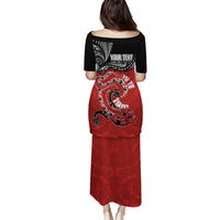 Personalised Aotearoa Toitu Te Tiriti Family Matching Puletasi and Hawaiian Shirt Taniwha Tribal Motifs