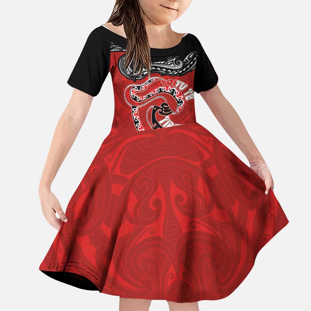 Personalised Aotearoa Toitu Te Tiriti Family Matching Short Sleeve Bodycon Dress and Hawaiian Shirt Taniwha Tribal Motifs LT03 Daughter's Dress Multicolor - Polynesian Pride