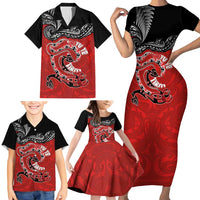 Personalised Aotearoa Toitu Te Tiriti Family Matching Short Sleeve Bodycon Dress and Hawaiian Shirt Taniwha Tribal Motifs LT03 - Polynesian Pride