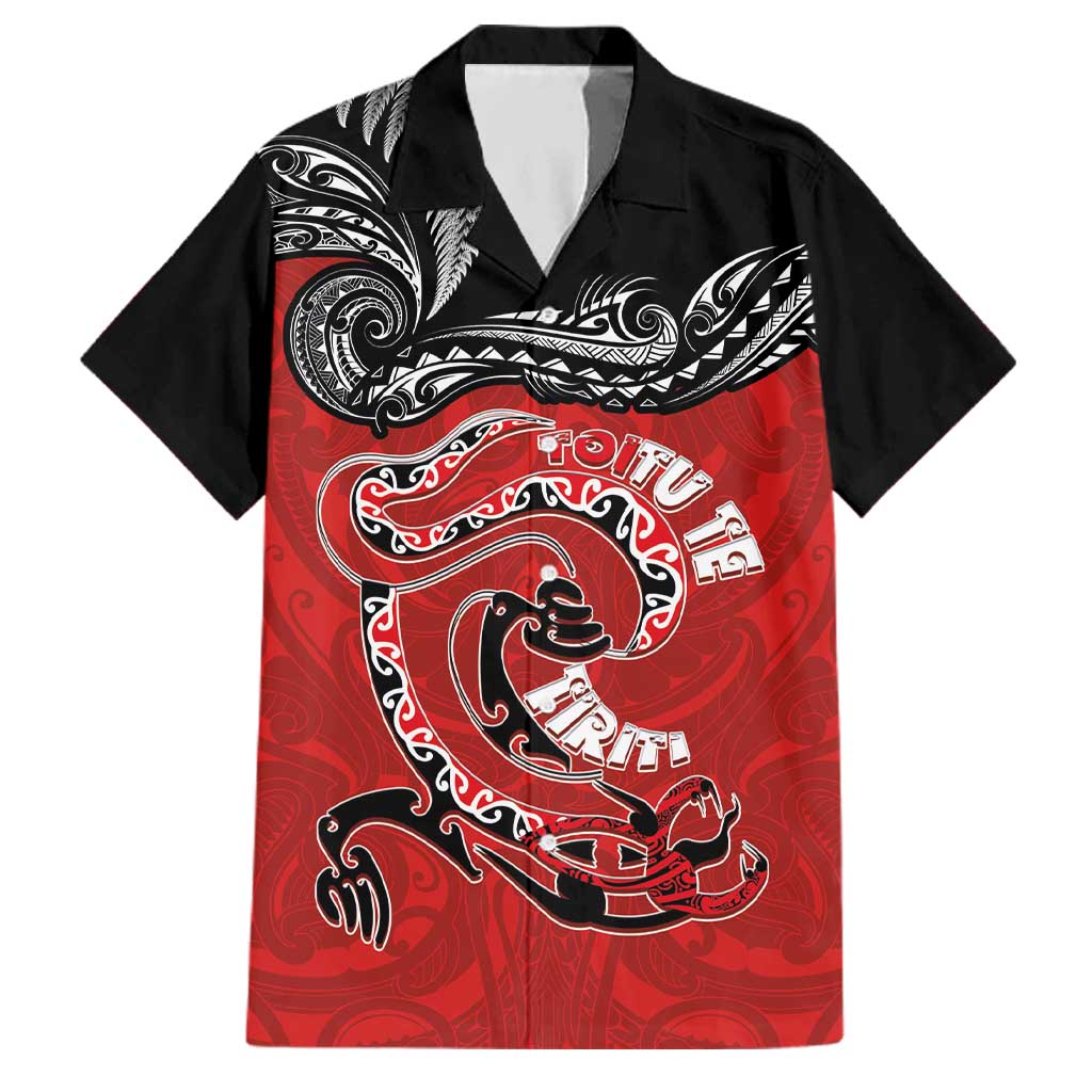 Personalised Aotearoa Toitu Te Tiriti Family Matching Short Sleeve Bodycon Dress and Hawaiian Shirt Taniwha Tribal Motifs LT03 Dad's Shirt - Short Sleeve Multicolor - Polynesian Pride