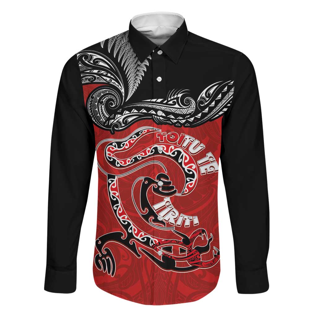 Personalised Aotearoa Toitu Te Tiriti Family Matching Short Sleeve Bodycon Dress and Hawaiian Shirt Taniwha Tribal Motifs LT03 Dad's Shirt - Long Sleeve Multicolor - Polynesian Pride