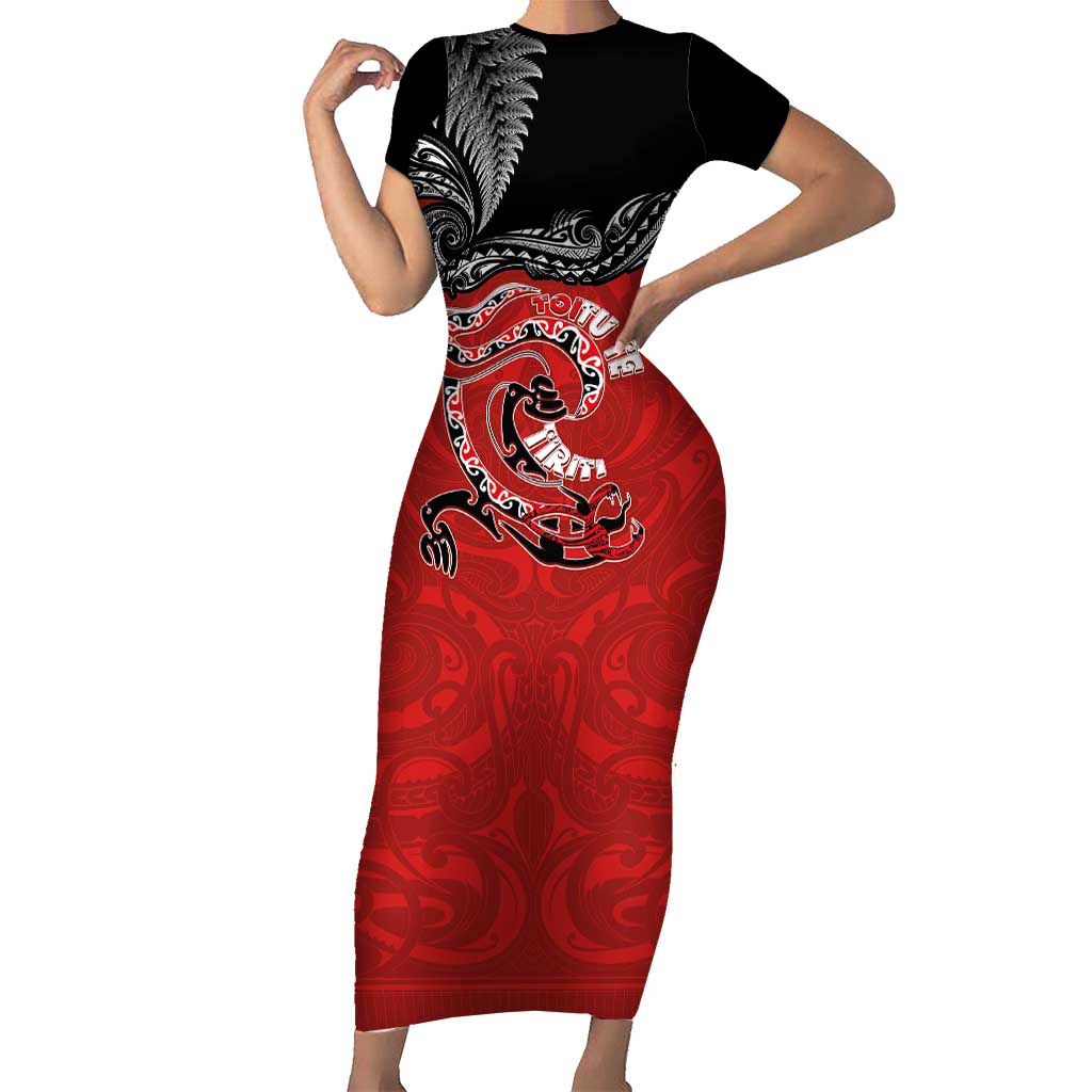 Personalised Aotearoa Toitu Te Tiriti Family Matching Short Sleeve Bodycon Dress and Hawaiian Shirt Taniwha Tribal Motifs LT03 Mom's Dress Multicolor - Polynesian Pride