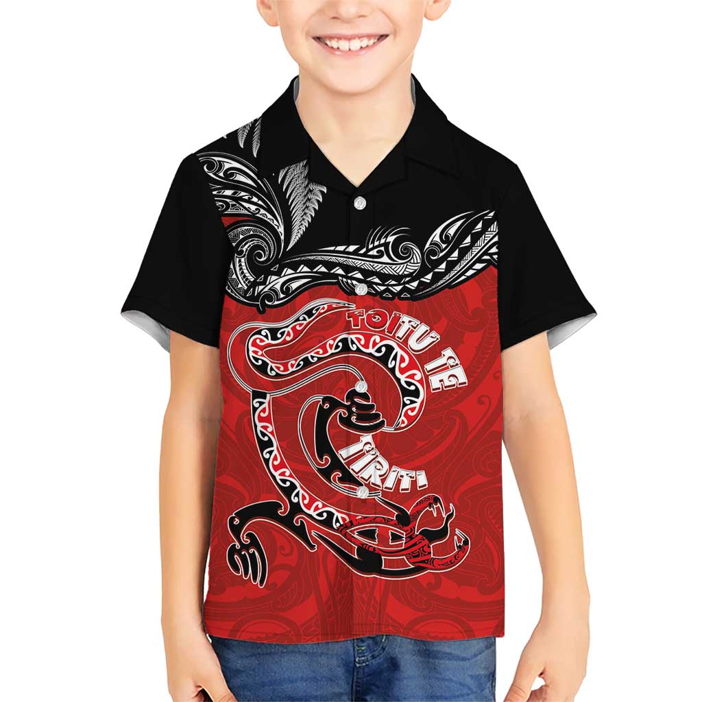 Personalised Aotearoa Toitu Te Tiriti Family Matching Short Sleeve Bodycon Dress and Hawaiian Shirt Taniwha Tribal Motifs LT03 Son's Shirt Multicolor - Polynesian Pride