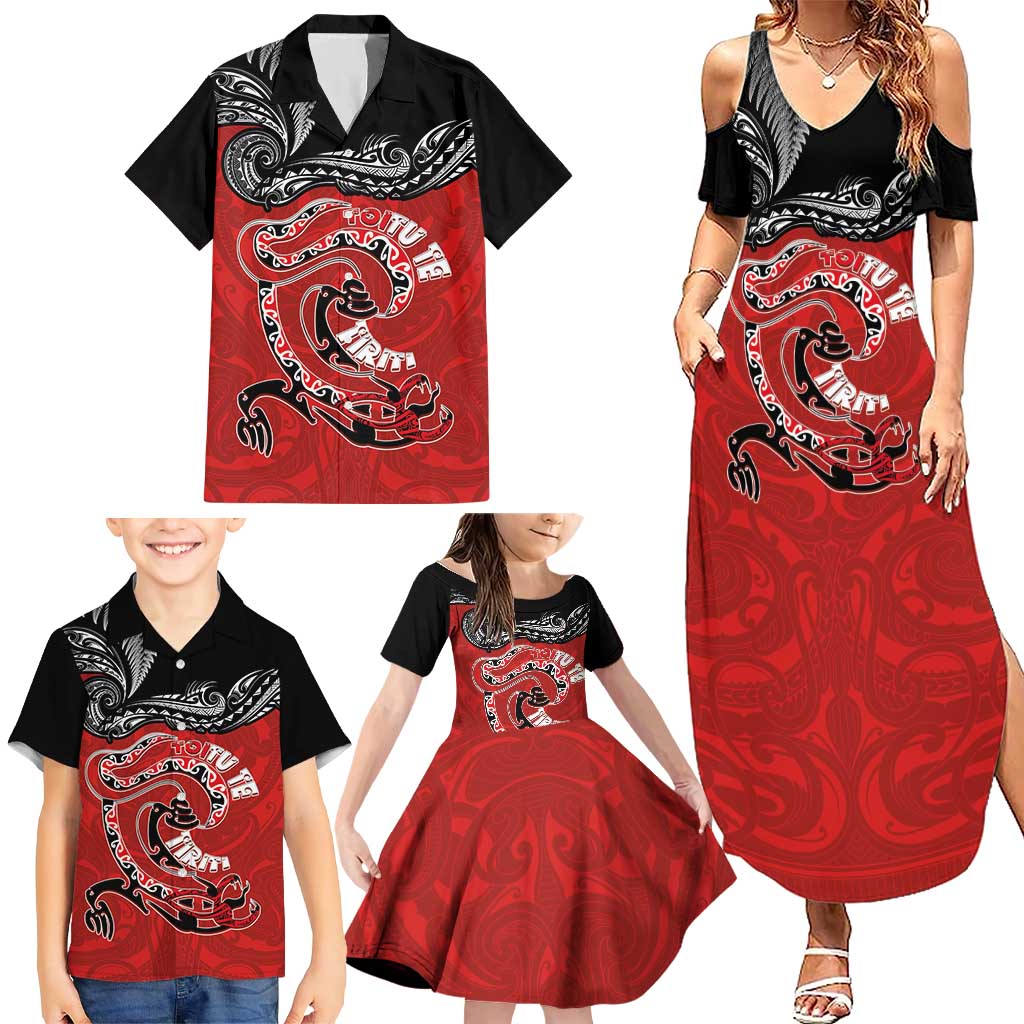 Personalised Aotearoa Toitu Te Tiriti Family Matching Summer Maxi Dress and Hawaiian Shirt Taniwha Tribal Motifs
