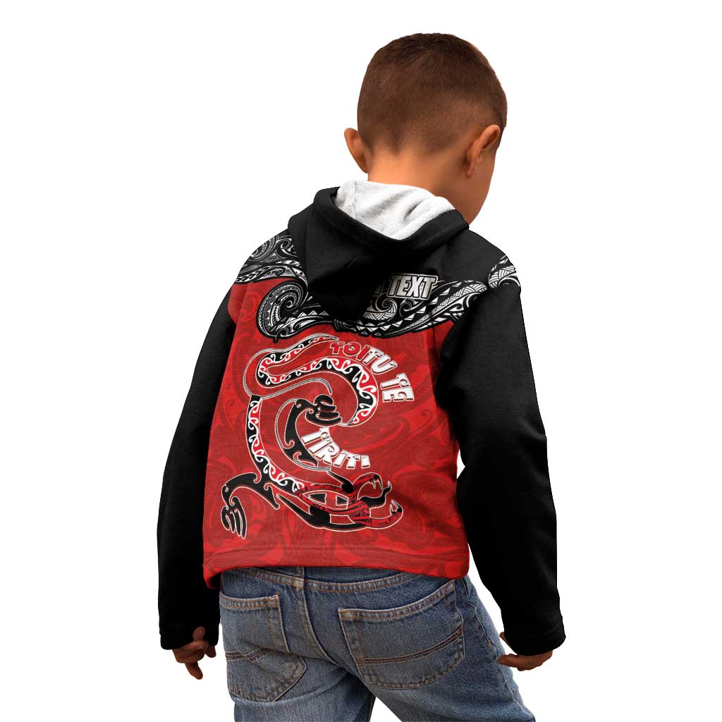 Personalised Aotearoa Toitu Te Tiriti Kid Hoodie Taniwha Tribal Motifs