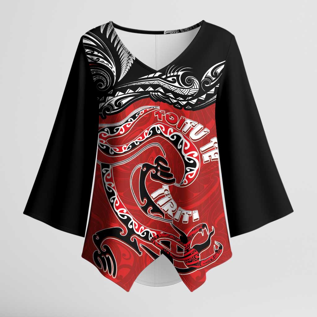 Personalised Aotearoa Toitu Te Tiriti Kimono Sleeve Blouse Taniwha Tribal Motifs