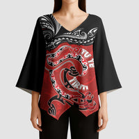 Personalised Aotearoa Toitu Te Tiriti Kimono Sleeve Blouse Taniwha Tribal Motifs