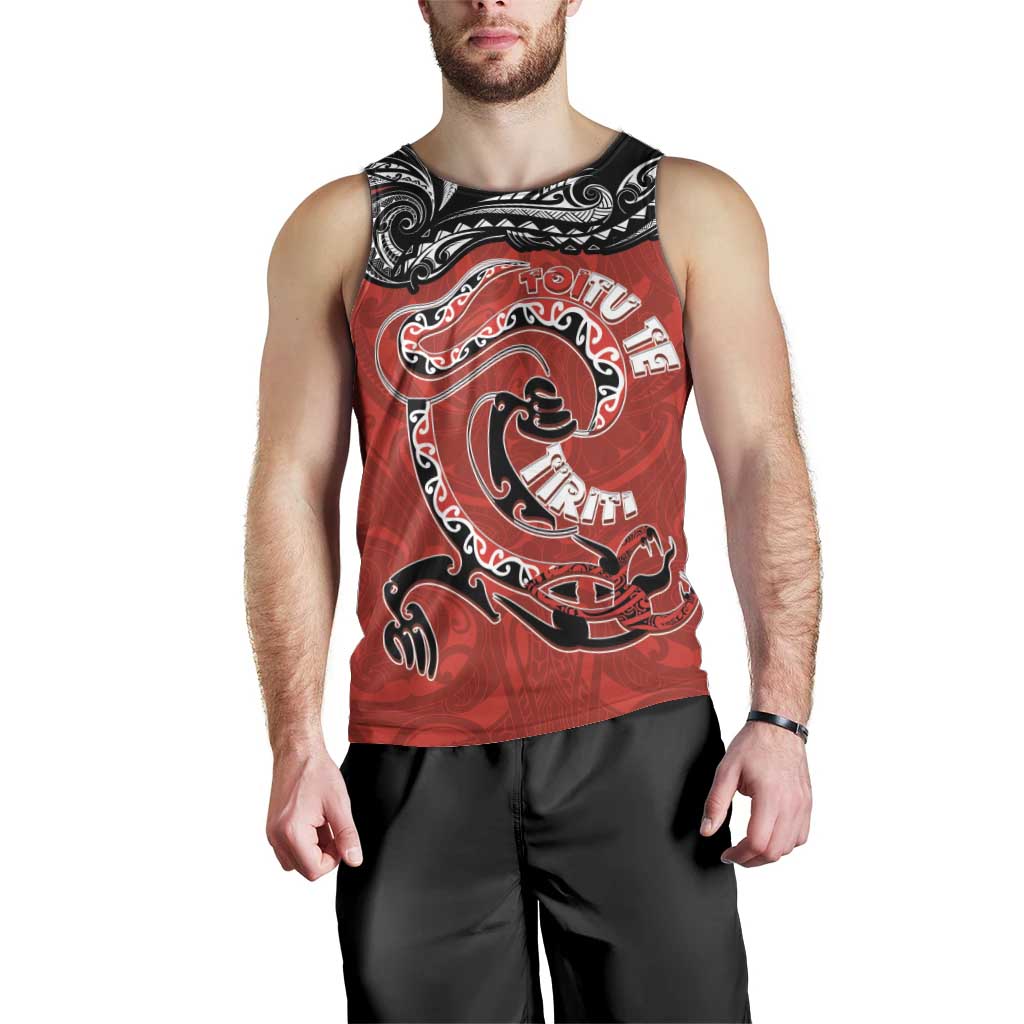 Personalised Aotearoa Toitu Te Tiriti Men Tank Top Taniwha Tribal Motifs LT03 - Polynesian Pride