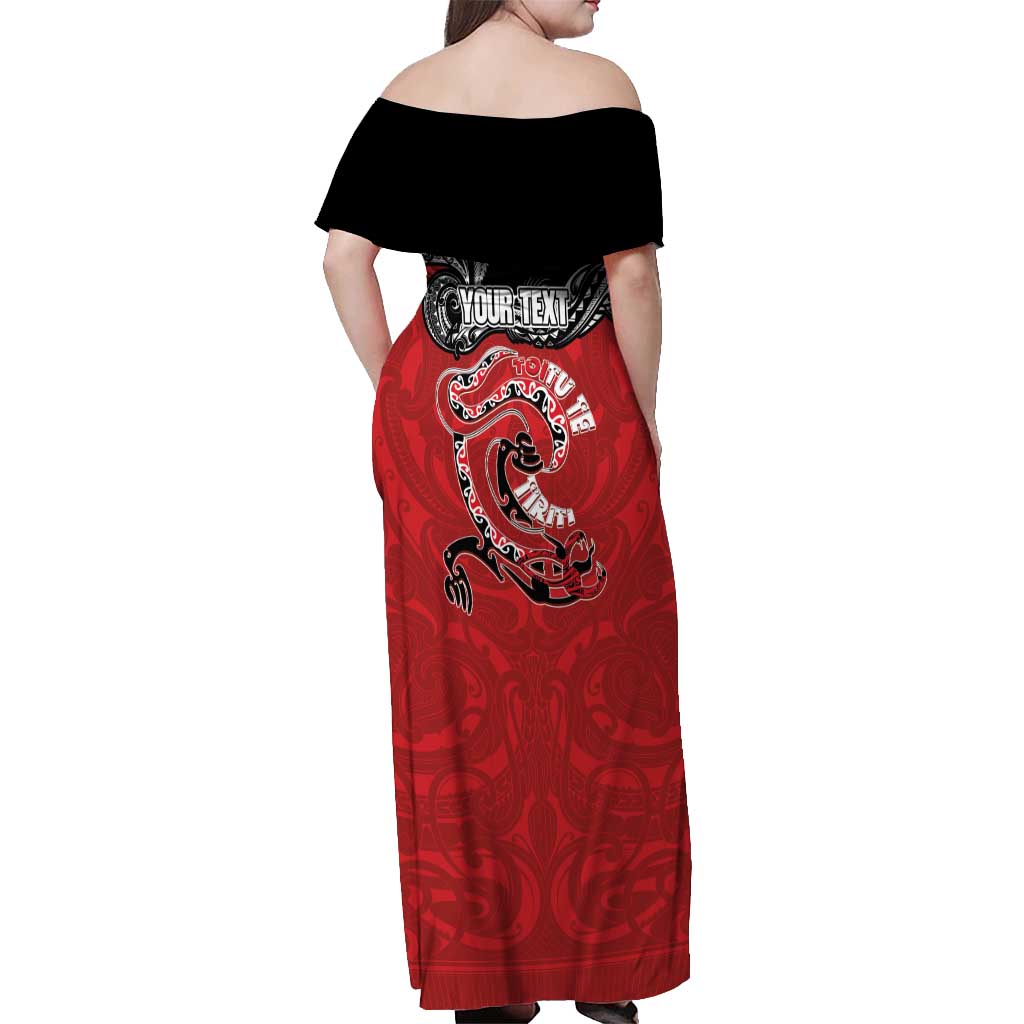 Personalised Aotearoa Toitu Te Tiriti Off Shoulder Maxi Dress Taniwha Tribal Motifs