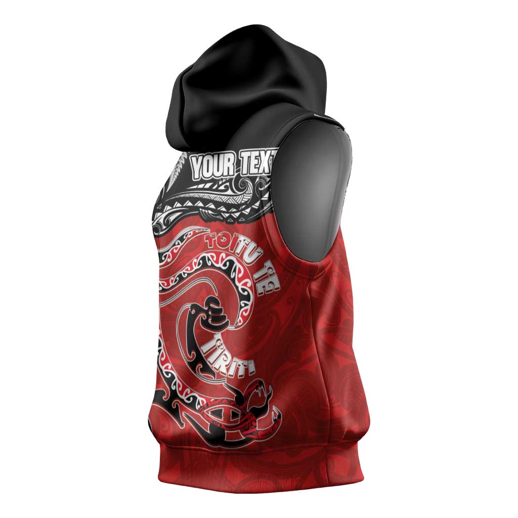 Personalised Aotearoa Toitu Te Tiriti Sleeveless Hoodie Taniwha Tribal Motifs