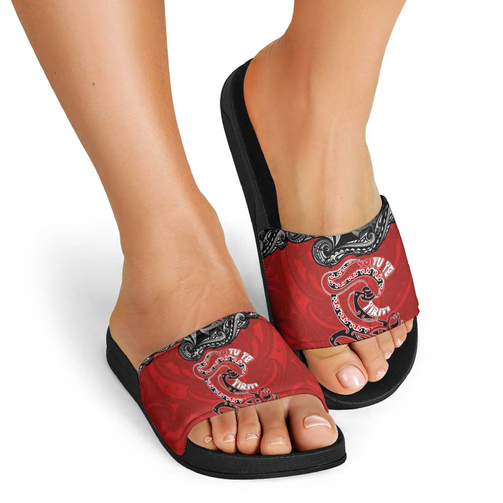 Aotearoa Toitu Te Tiriti Slide Sandals Taniwha Tribal Motifs