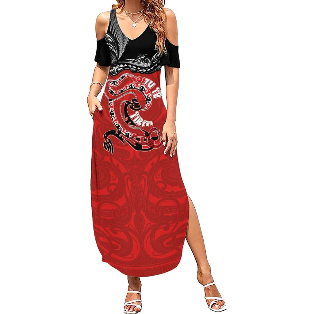 Personalised Aotearoa Toitu Te Tiriti Summer Maxi Dress Taniwha Tribal Motifs