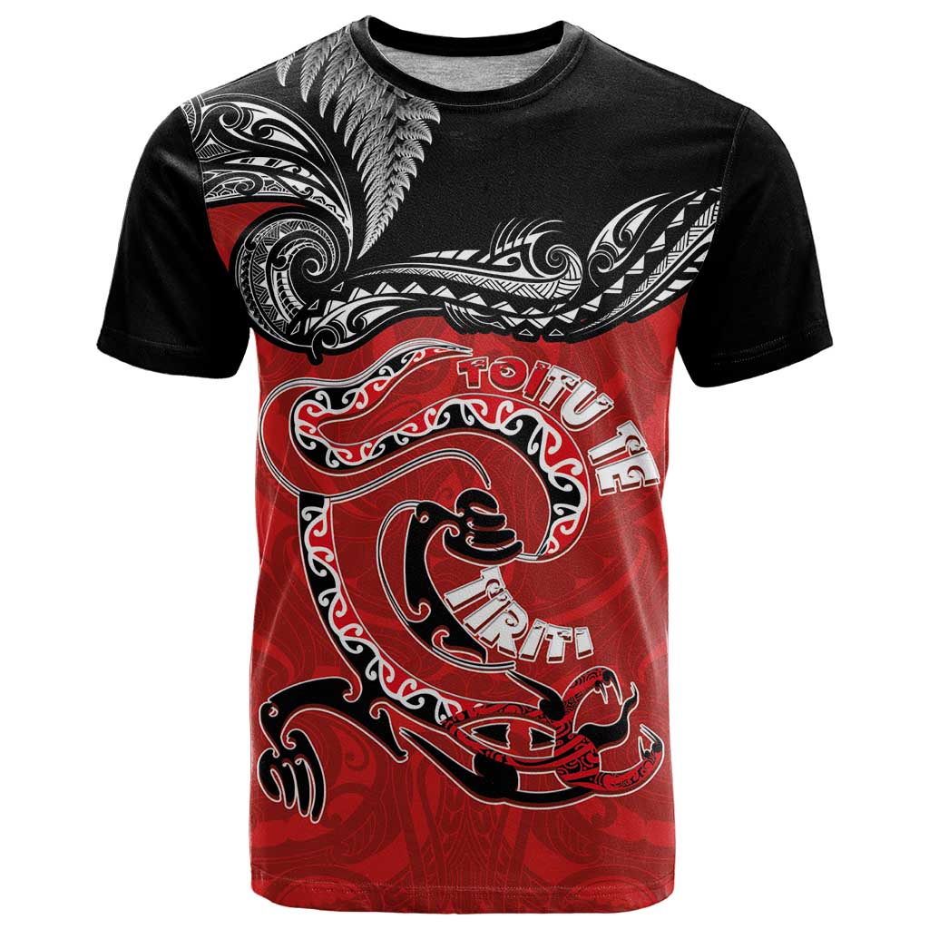 Personalised Aotearoa Toitu Te Tiriti T Shirt Taniwha Tribal Motifs