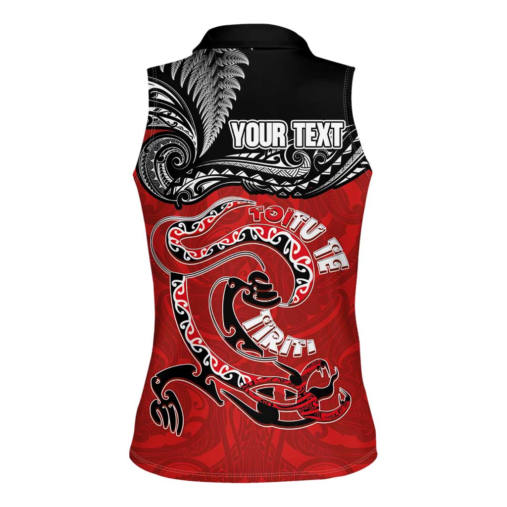 Personalised Aotearoa Toitu Te Tiriti Women Sleeveless Polo Shirt Taniwha Tribal Motifs