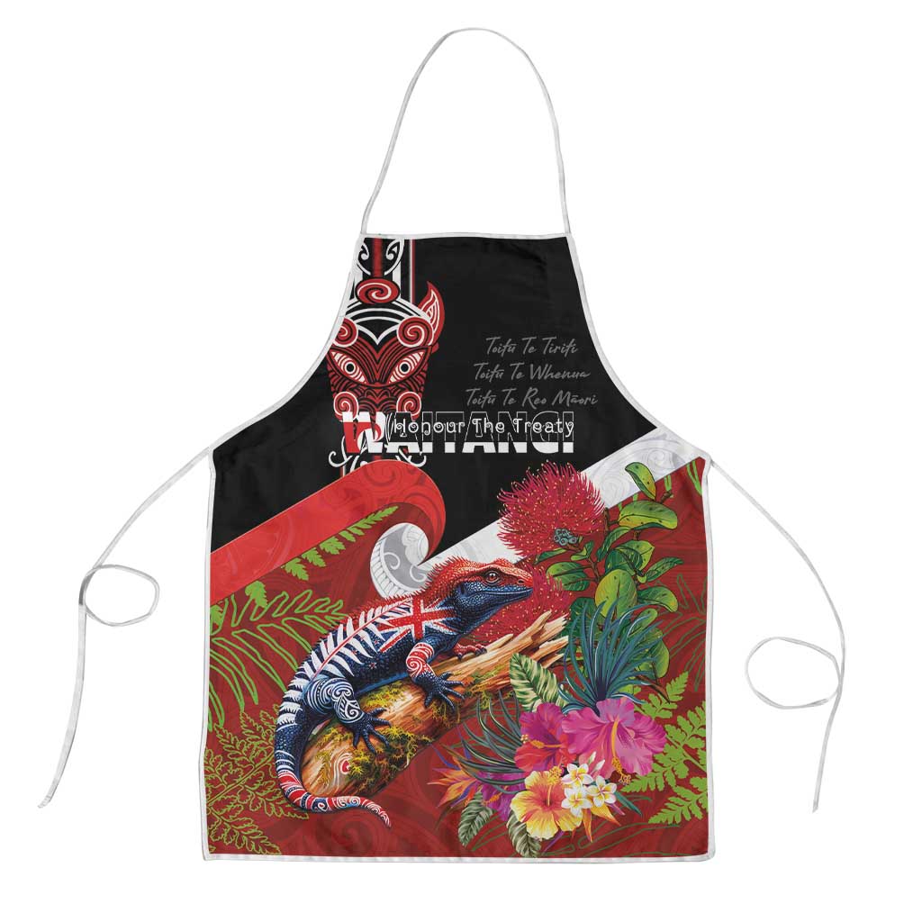 Aotearoa Toitu Te Tiriti Apron Waitangi-Honour The Treaty NZ Tuatara and Plants