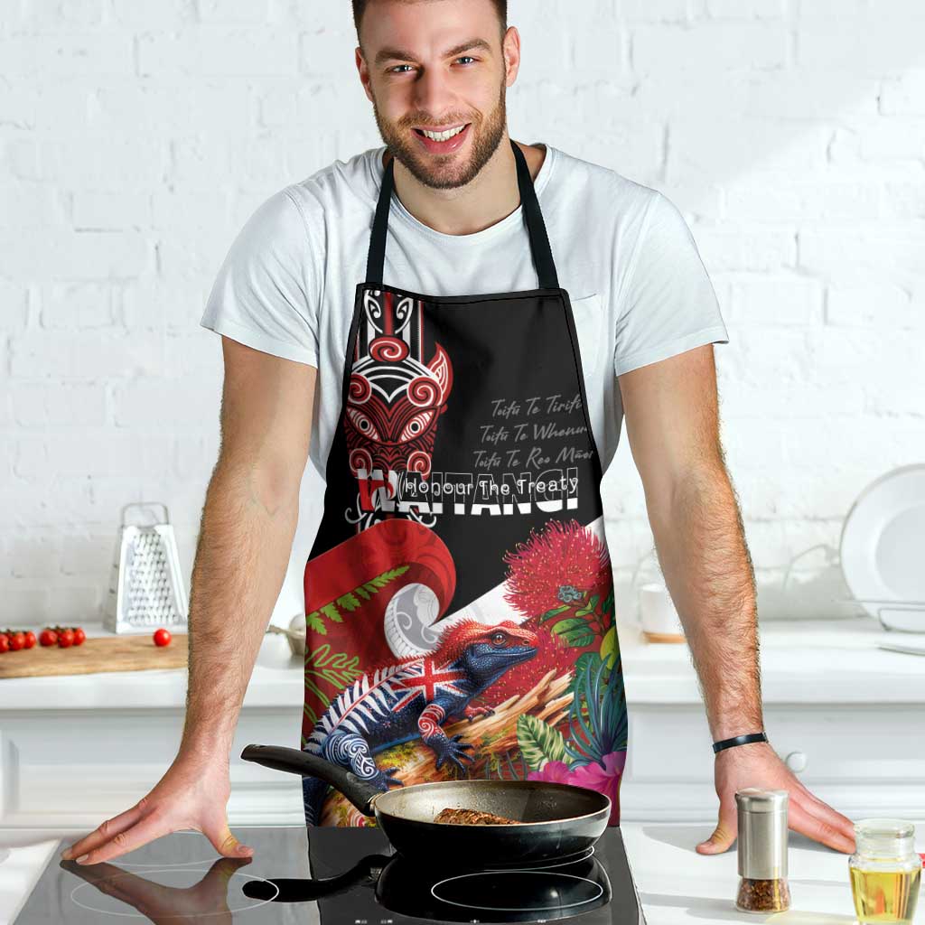 Aotearoa Toitu Te Tiriti Apron Waitangi-Honour The Treaty NZ Tuatara and Plants