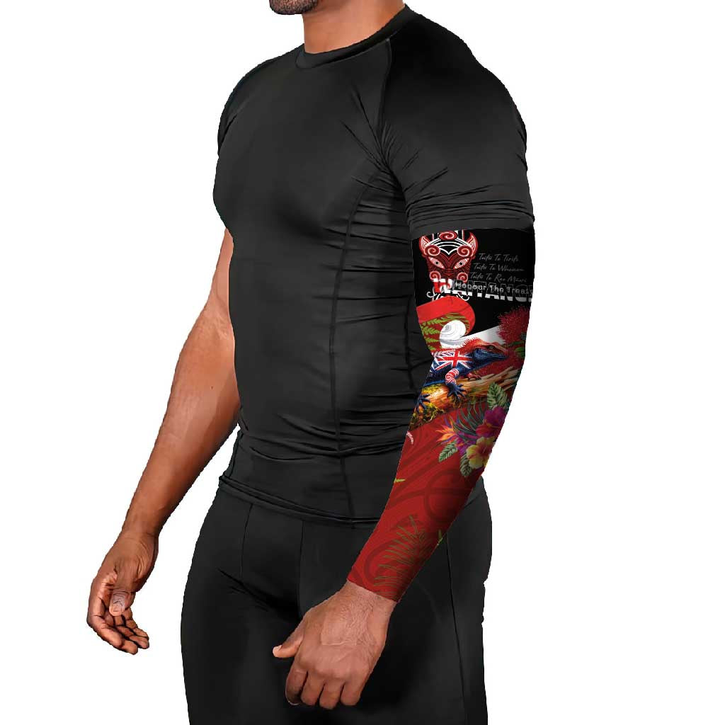 Aotearoa Toitu Te Tiriti Arm Sleeves Waitangi-Honour The Treaty NZ Tuatara and Plants