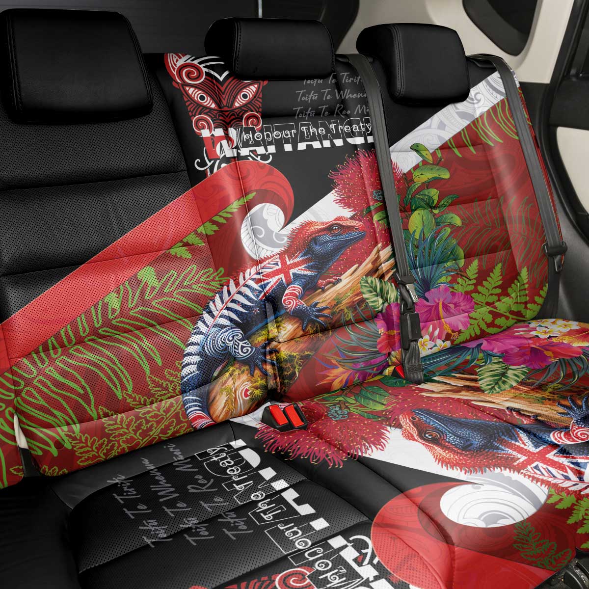 Aotearoa Toitu Te Tiriti Back Car Seat Cover Waitangi-Honour The Treaty NZ Tuatara and Plants