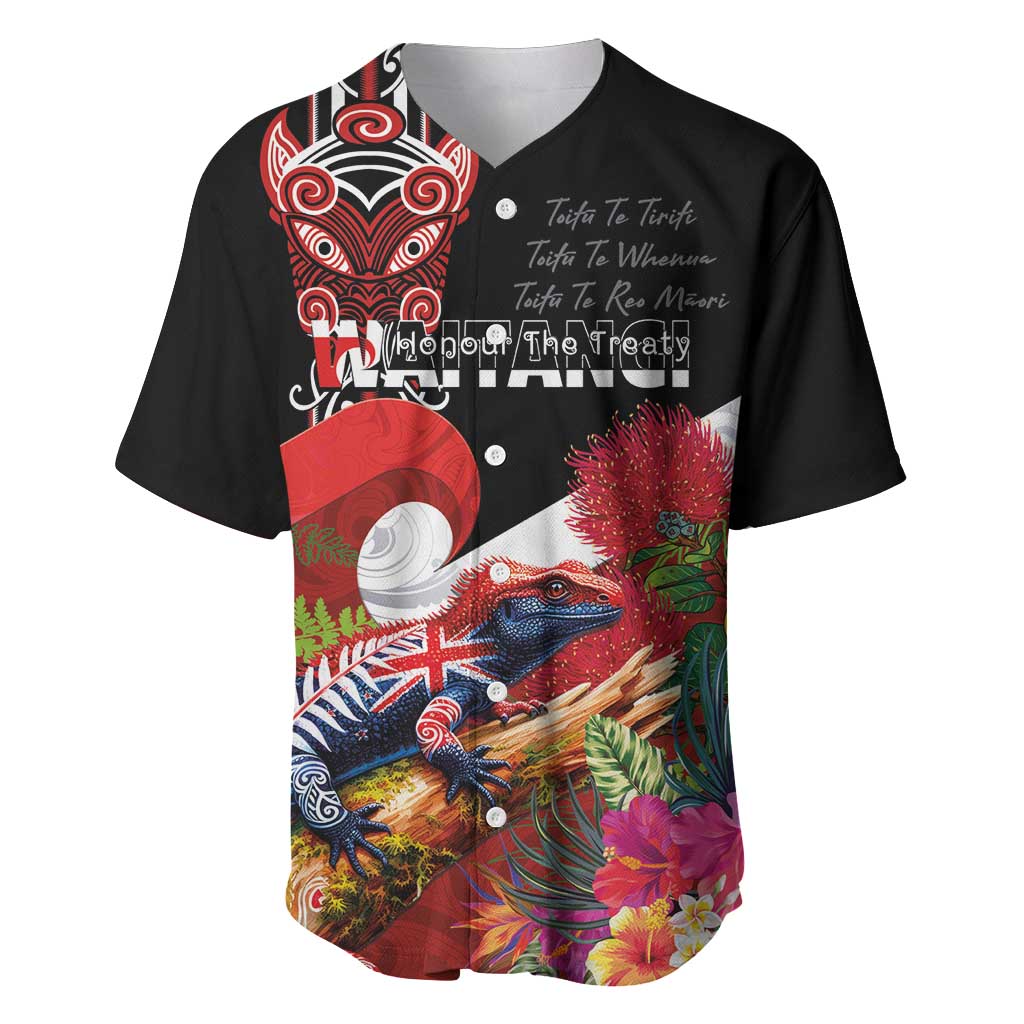 Aotearoa Toitu Te Tiriti Baseball Jersey Waitangi-Honour The Treaty NZ Tuatara and Plants