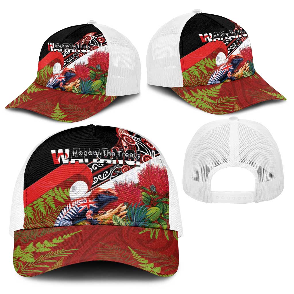 Aotearoa Toitu Te Tiriti Baseball Net Cap Waitangi-Honour The Treaty NZ Tuatara and Plants LT03 - Polynesian Pride