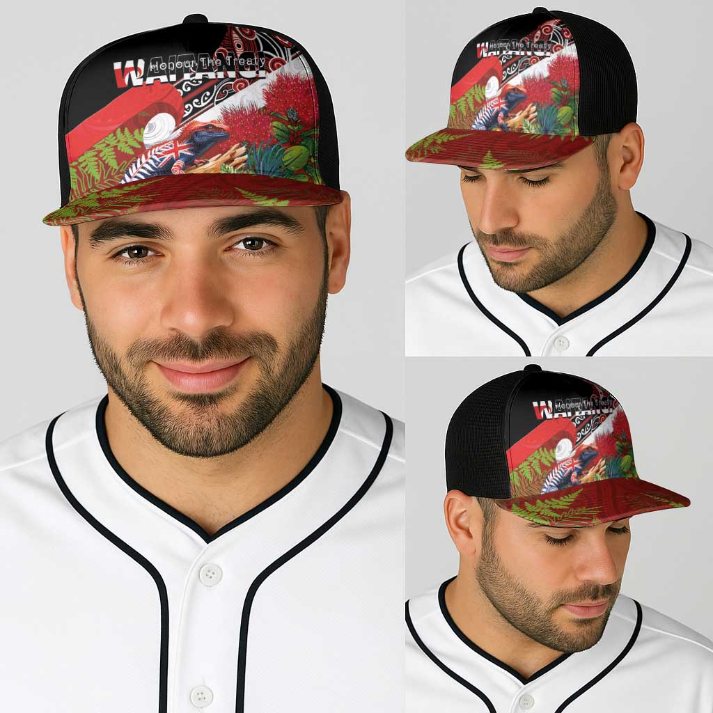 Aotearoa Toitu Te Tiriti Baseball Net Cap Waitangi-Honour The Treaty NZ Tuatara and Plants LT03 - Polynesian Pride