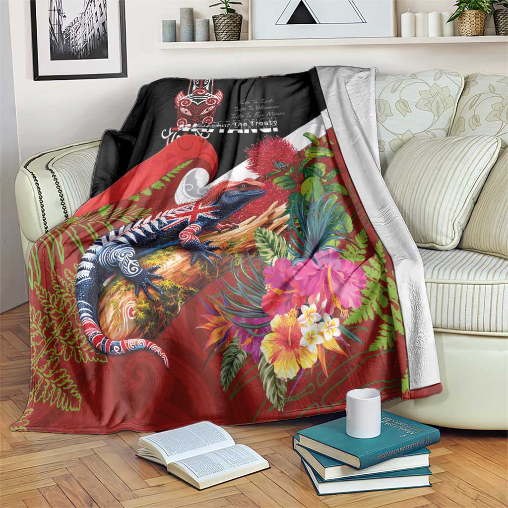 Aotearoa Toitu Te Tiriti Blanket Waitangi-Honour The Treaty NZ Tuatara and Plants
