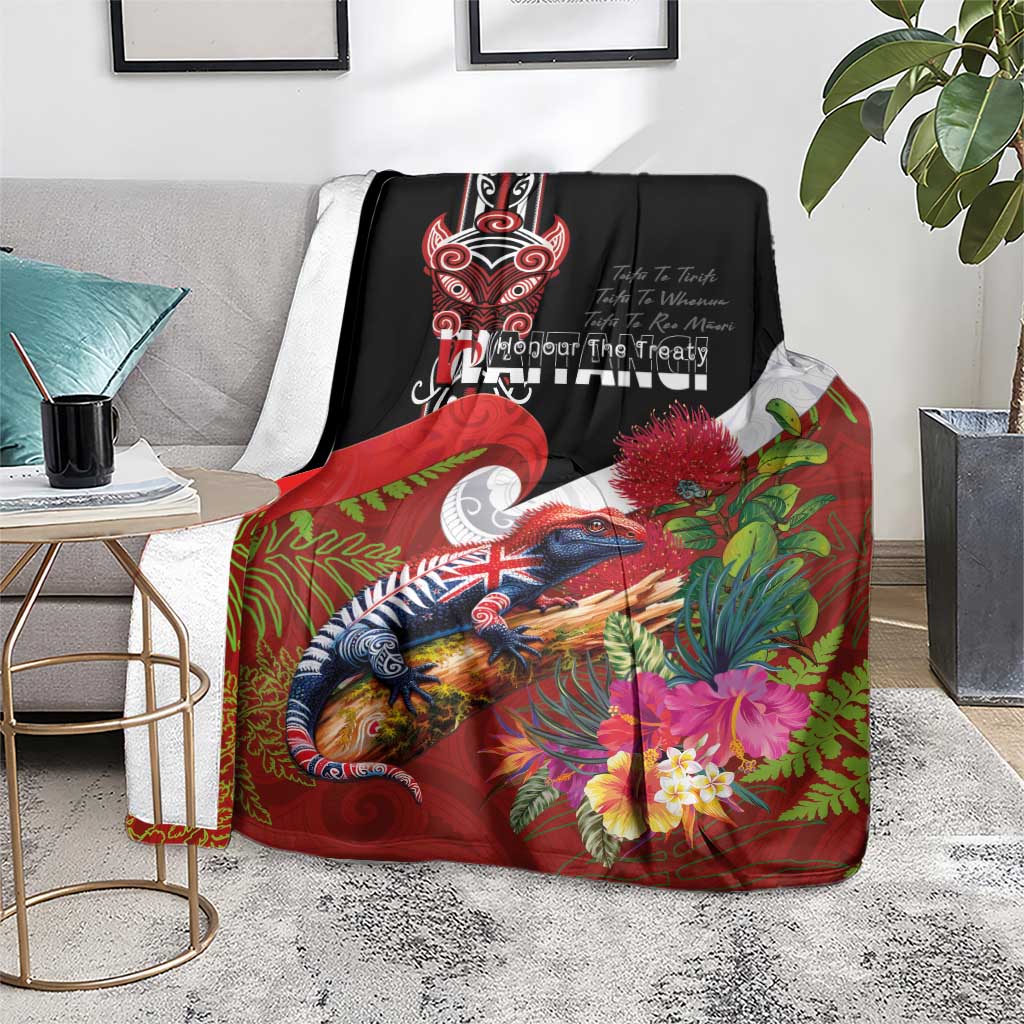 Aotearoa Toitu Te Tiriti Blanket Waitangi-Honour The Treaty NZ Tuatara and Plants
