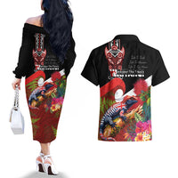 Aotearoa Toitu Te Tiriti Couples Matching Off The Shoulder Long Sleeve Dress and Hawaiian Shirt Waitangi-Honour The Treaty NZ Tuatara and Plants