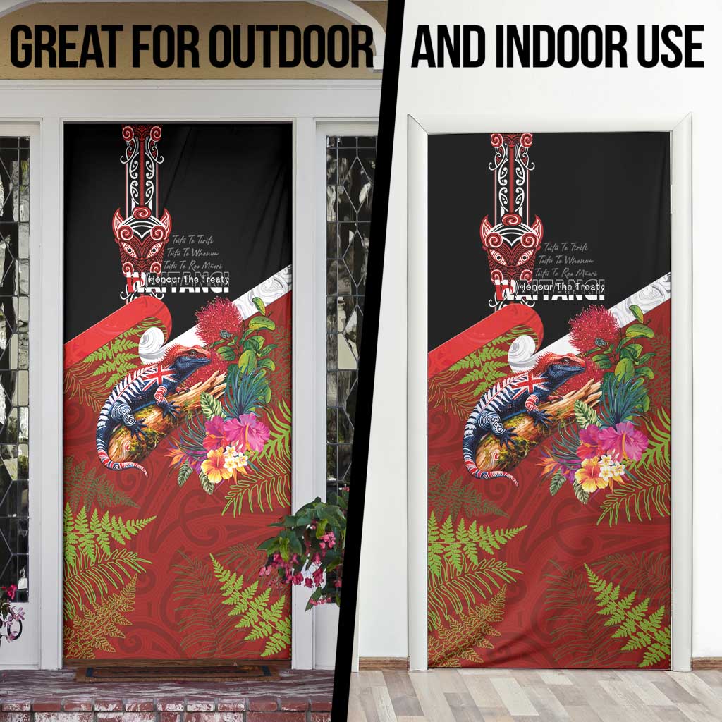 Aotearoa Toitu Te Tiriti Door Cover Waitangi-Honour The Treaty NZ Tuatara and Plants