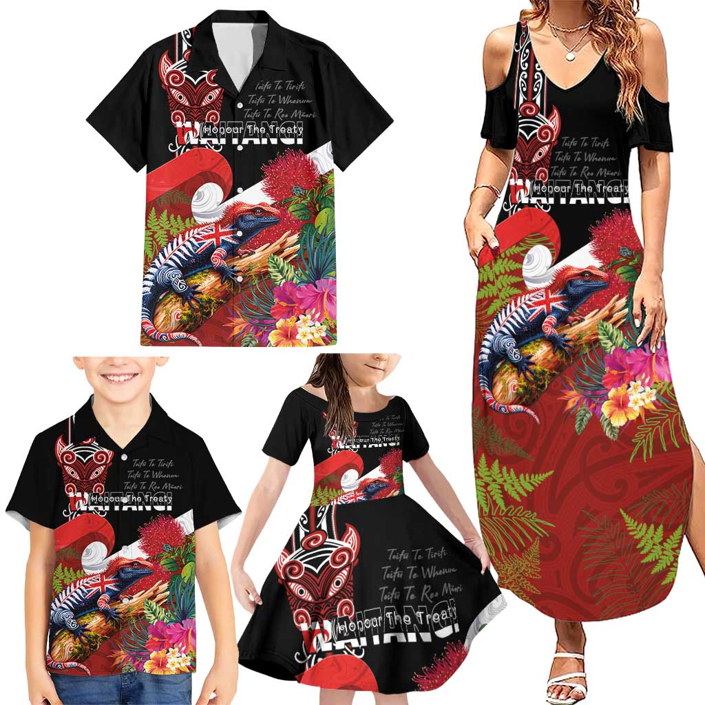 Aotearoa Toitu Te Tiriti Family Matching Summer Maxi Dress and Hawaiian Shirt Waitangi-Honour The Treaty NZ Tuatara and Plants LT03 - Polynesian Pride