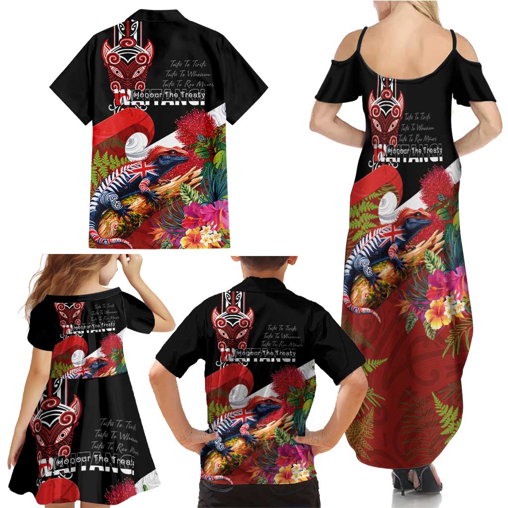 Aotearoa Toitu Te Tiriti Family Matching Summer Maxi Dress and Hawaiian Shirt Waitangi-Honour The Treaty NZ Tuatara and Plants LT03 - Polynesian Pride