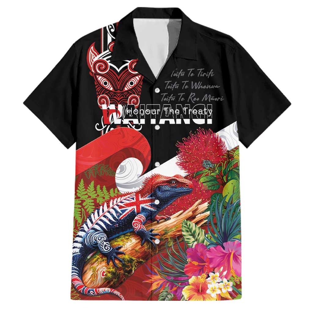 Aotearoa Toitu Te Tiriti Family Matching Summer Maxi Dress and Hawaiian Shirt Waitangi-Honour The Treaty NZ Tuatara and Plants LT03 Dad's Shirt - Short Sleeve Multicolor - Polynesian Pride