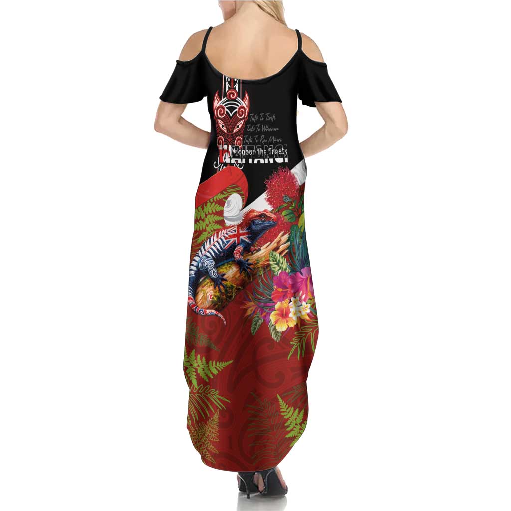 Aotearoa Toitu Te Tiriti Family Matching Summer Maxi Dress and Hawaiian Shirt Waitangi-Honour The Treaty NZ Tuatara and Plants LT03 - Polynesian Pride