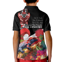 Aotearoa Toitu Te Tiriti Kid Polo Shirt Waitangi-Honour The Treaty NZ Tuatara and Plants